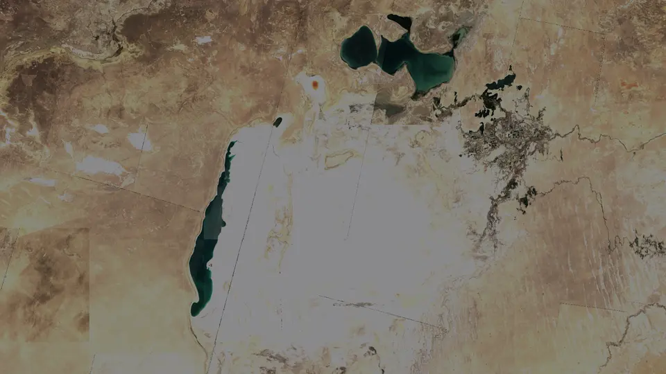The same frame in late summer 2025, showing how much of the basin is open water and how much is exposed seabed.