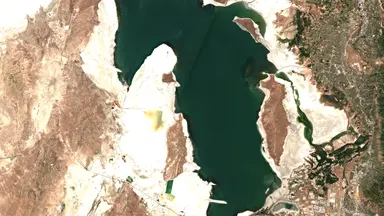 Great Salt Lake south arm, July 2026, Sentinel-2 preview.